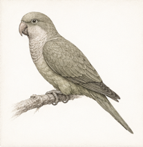 Pencil illustration of a Green Parakeet